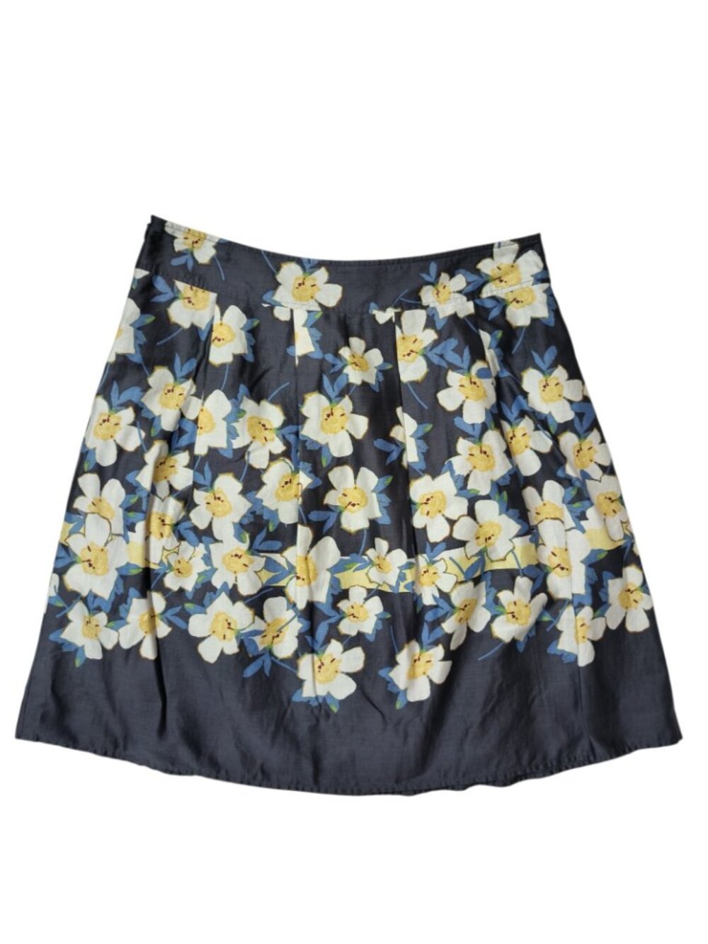 Floral Knee Length A-Line Skirt Gray Yellow Cotton Women's Size 12